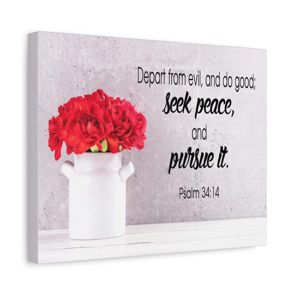 Scripture Canvas Seek Peace and Pursue It Psalm 34:14 Christian Wall Art Bible